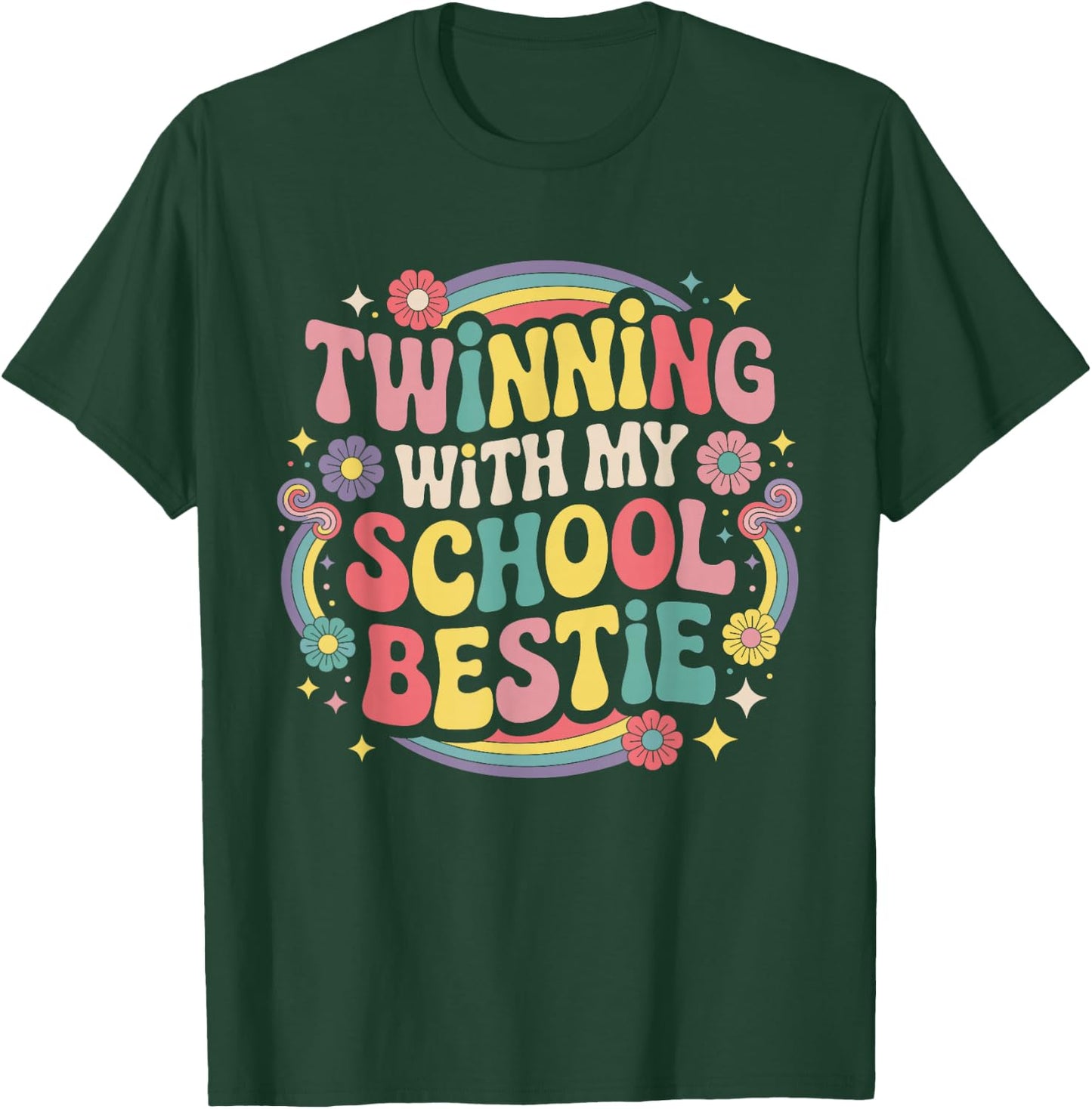 Twinning with My School Bestie Cute Matching Friend Twin Day T-Shirt - T-Shirt | Forest