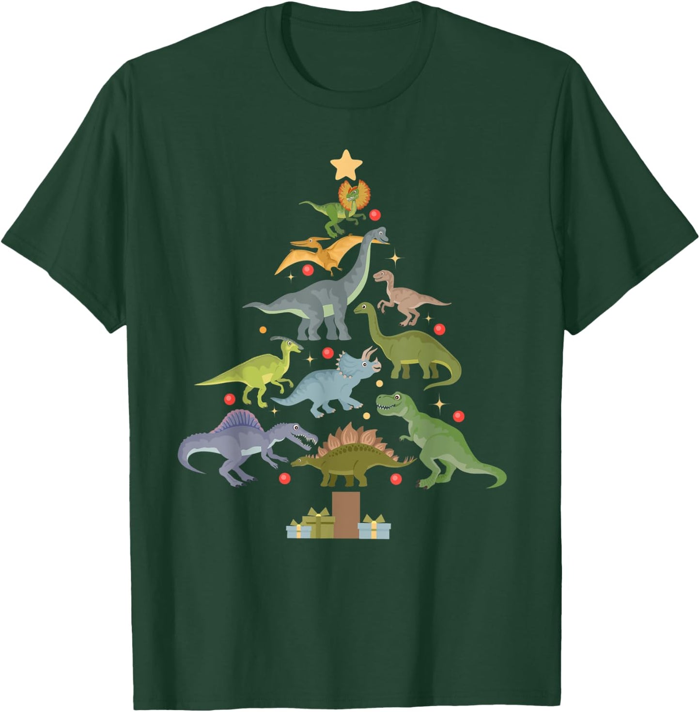 Christmas Dinosaur Tree Kids Boys Men Family Saurus Xmas T-Shirt - T-Shirt | Forest