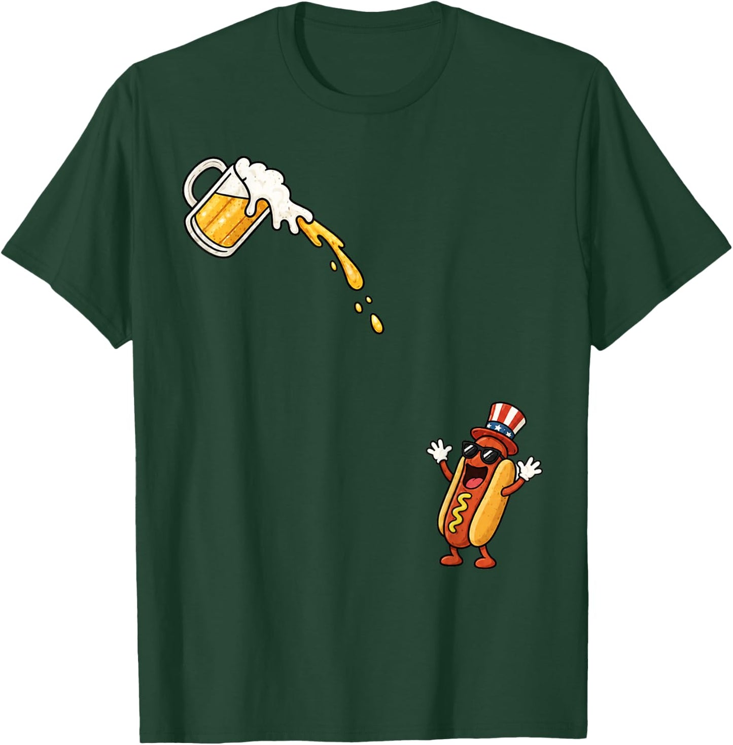 Hotdog Beer Chug Funny Uncle Sam Hotdog Beer 4th of July T-Shirt - T-Shirt | Forest