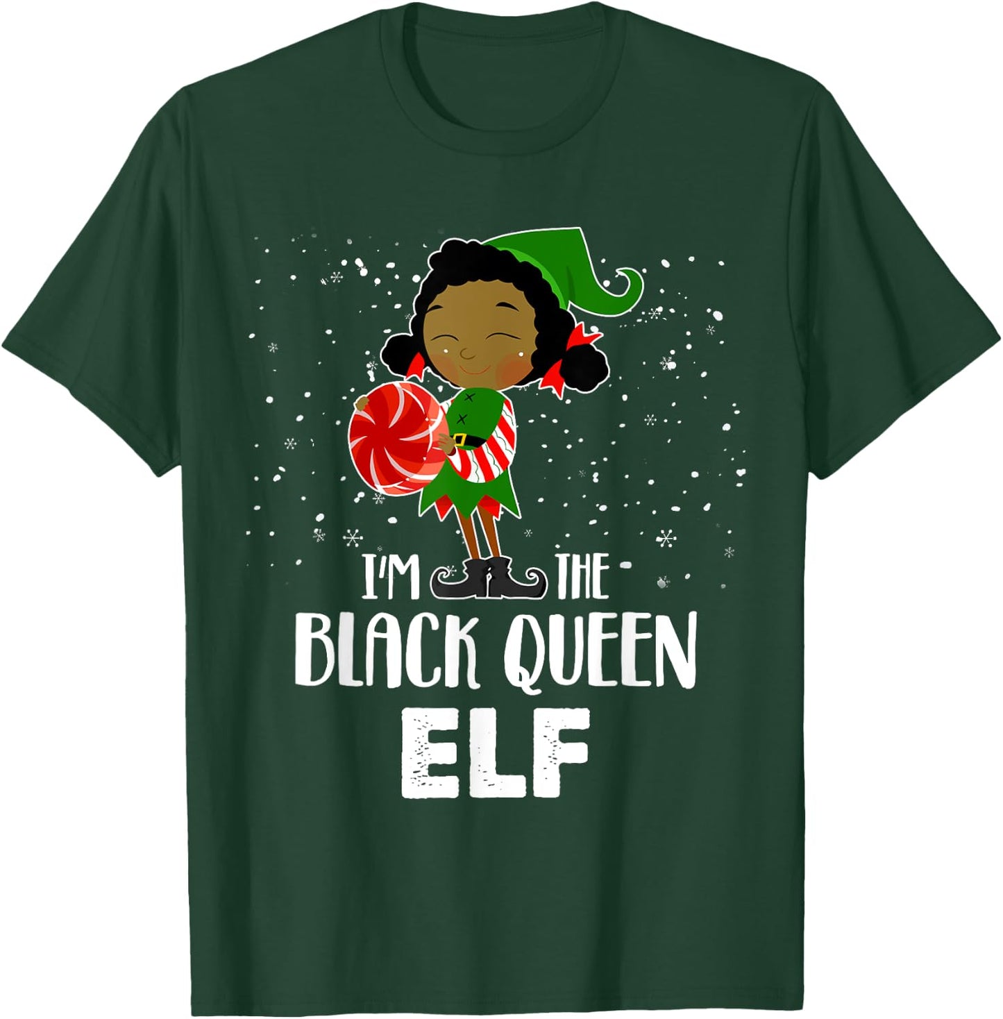 I'm the Black Queen Elf African American Girls Kid Christmas T-Shirt - T-Shirt | Forest