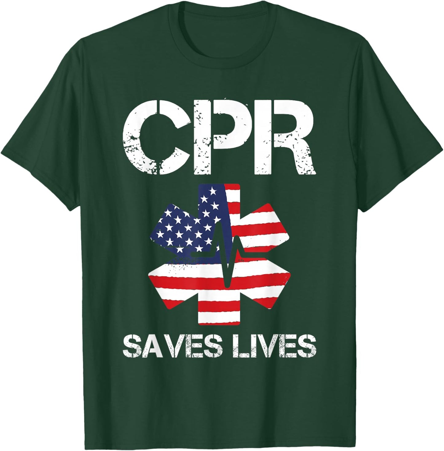 CPR Instructor CPR Saves Lives American Flag T-Shirt - T-Shirt | Forest