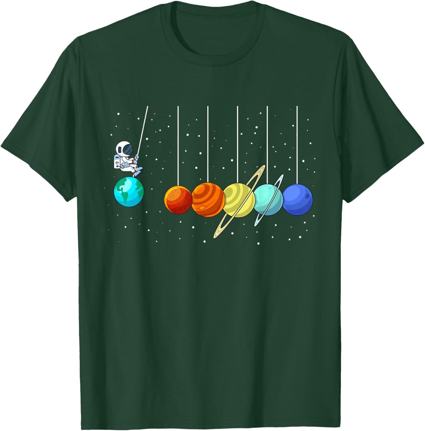 Funny Astronaut Newtons Cradle Pendulum Swing Planets Space T-Shirt - T-Shirt | Forest