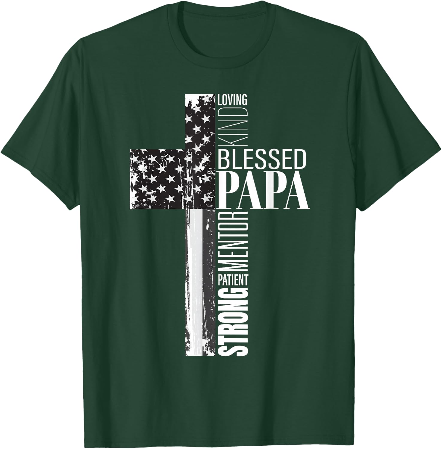 Blessed Papa American Flag Christian Religious Fathers Day T-Shirt - T-Shirt | Forest