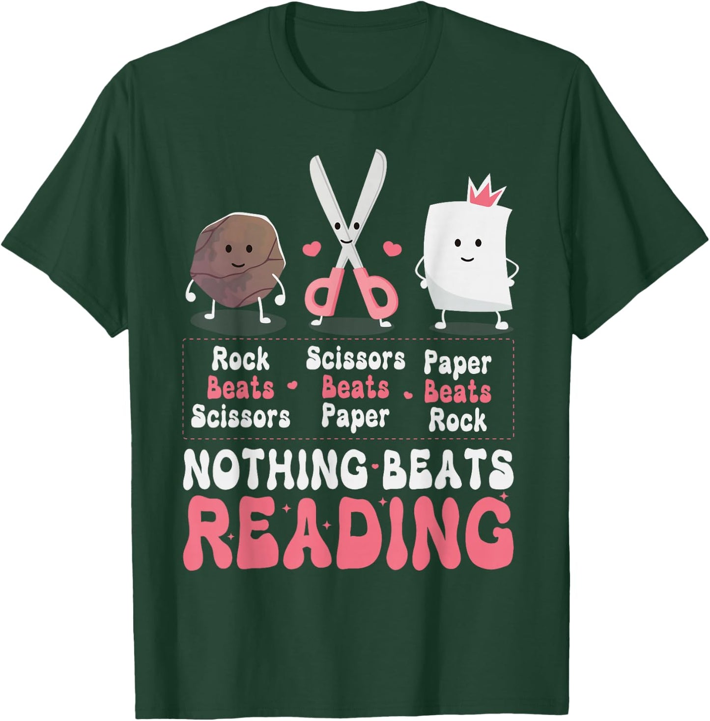 Nothing Beats Reading Book Rock Paper Scissors Funny Kids T-Shirt - T-Shirt | Forest