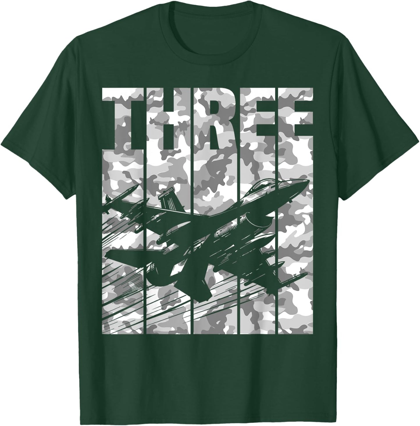 Military Fighter Jet Camo Three Year Old Boys 3rd Birthday T-Shirt - T-Shirt | Forest