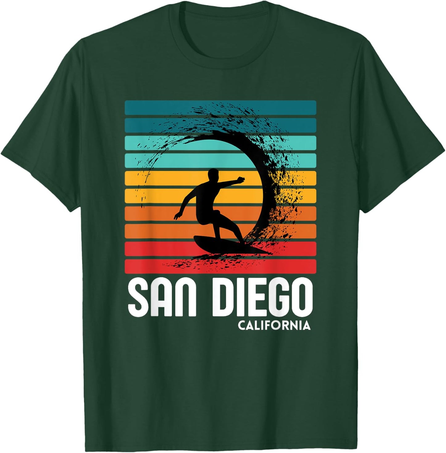 Surf San Diego California Beach Vintage Retro Surfing T-Shirt - T-Shirt | Forest