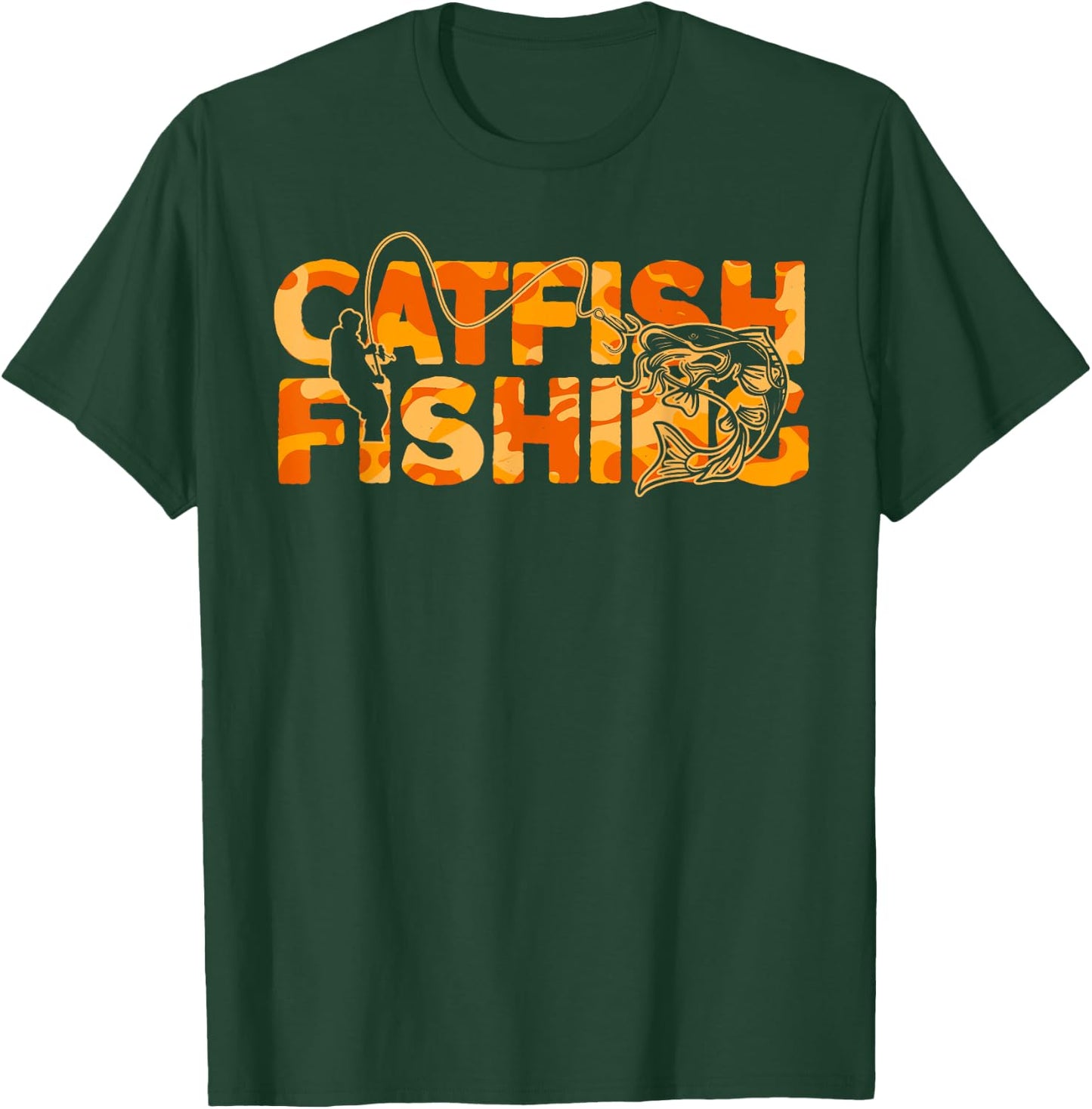 Catfish Fisherman Orange Camouflage Catfish Fishing T-Shirt - T-Shirt | Forest