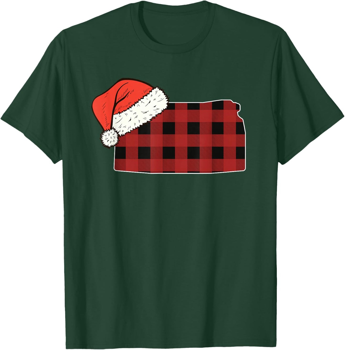 Kansas Plaid Christmas Santa Hat Holiday Matching Design T-Shirt - T-Shirt | Forest