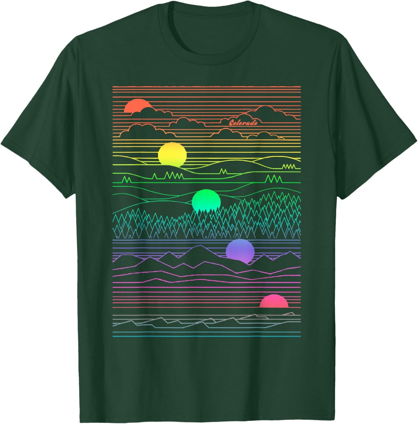 Colorado Mountain Line Art 80's Colorful Colorado Gifts T-Shirt - T-Shirt | Forest