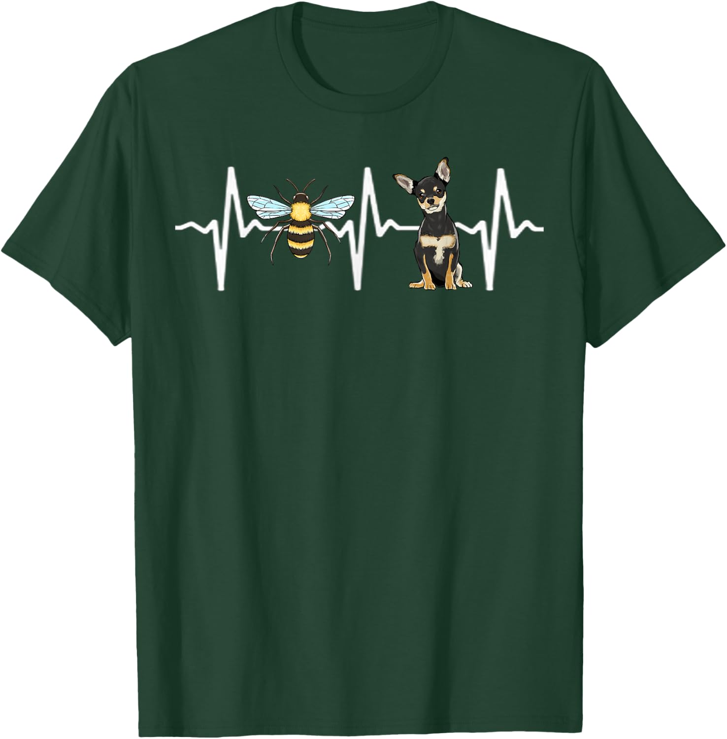 Honey Bee Black Chihuahua Heartbeat Dog Lover T-Shirt - T-Shirt | Forest
