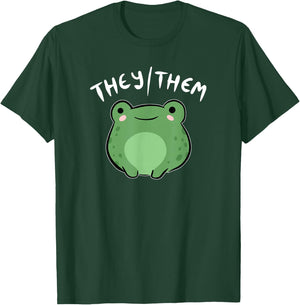 They Them Pronouns Frog Cute Nonbinary Queer Aesthetic Small T-Shirt - T-Shirt | Forest