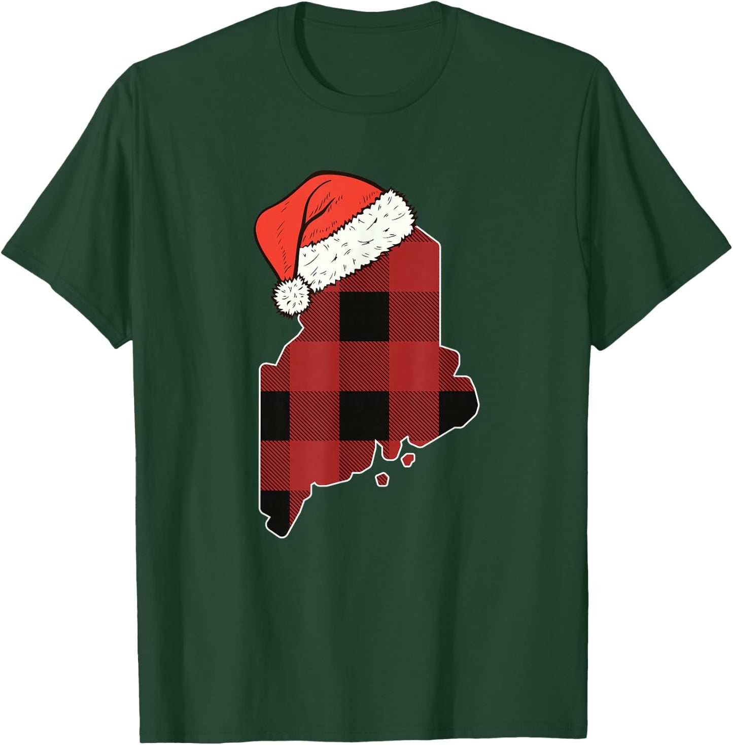 Maine Plaid Christmas Santa Hat Holiday Matching Design T-Shirt - T-Shirt | Forest