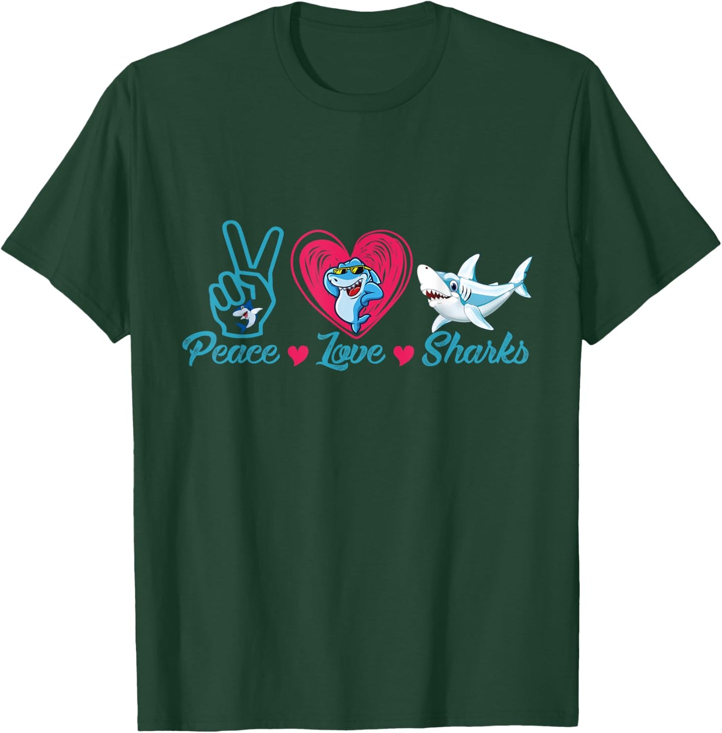 Funny Peace Love Shark Shirt Shark Lover T-Shirt - T-Shirt | Forest