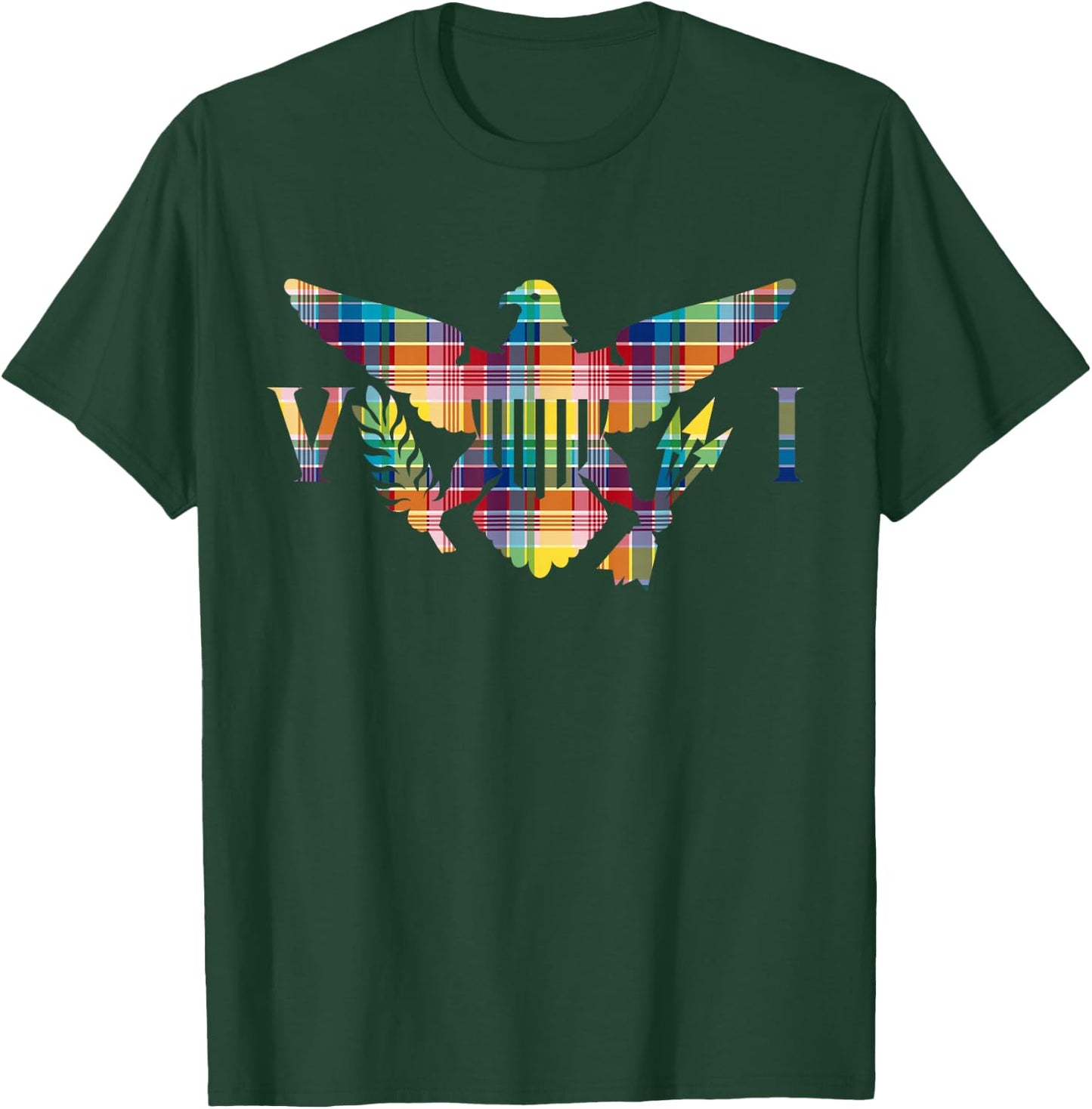 Official Virgin Islands Madras VI Flag T-Shirt - T-Shirt | Forest