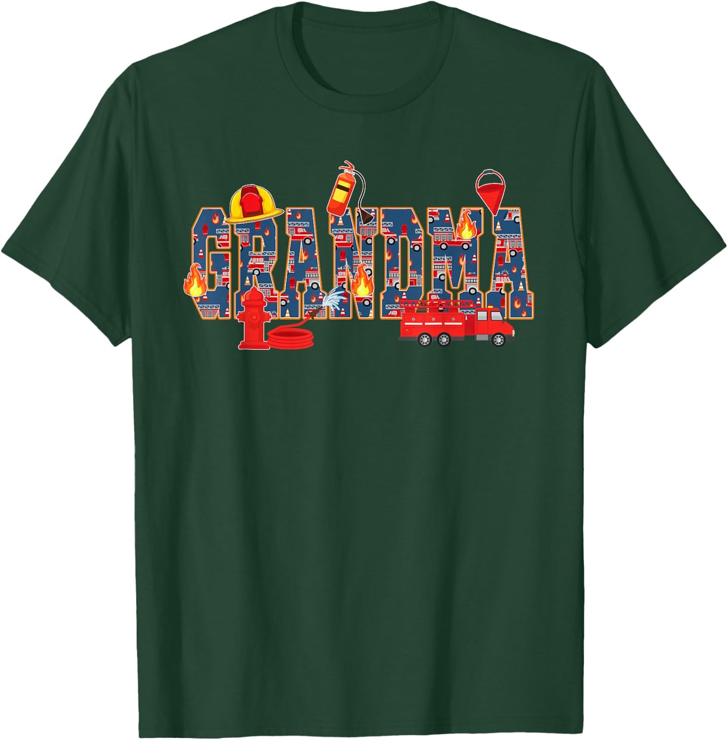 Grandma Birthday Boy Fire Truck Firefighter Family Birthday T-Shirt - T-Shirt | Forest
