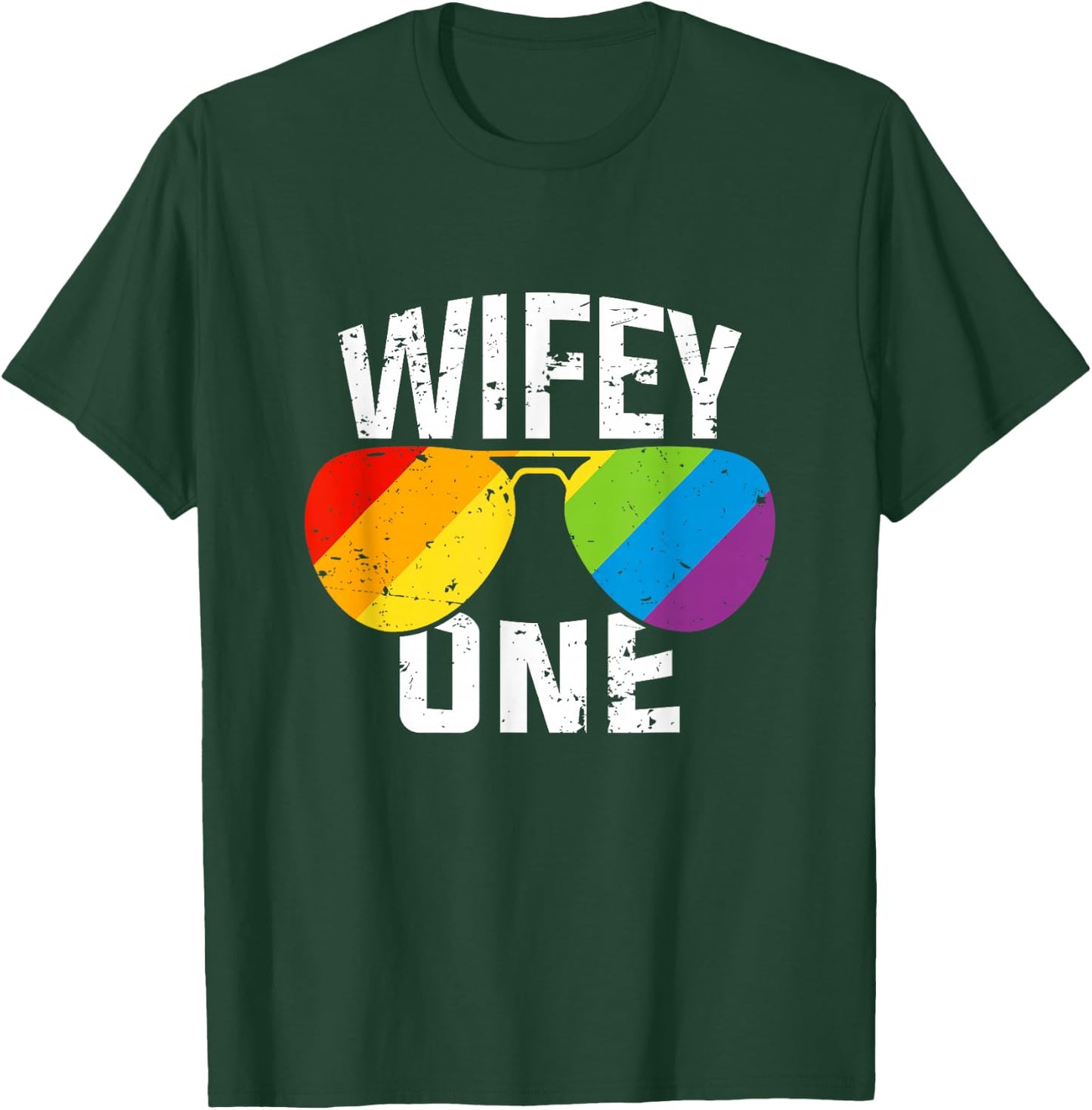 Lesbian Pride Wifey One Bride Matching Couples Gift Shirt T-Shirt - T-Shirt | Forest