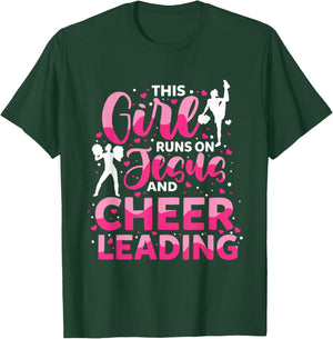 This Girl Runs on Jesus and Cheerleading T-Shirt - T-Shirt | Forest