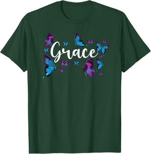 Christian Bible Verse Quote Butterfly Grace T-Shirt - T-Shirt | Forest