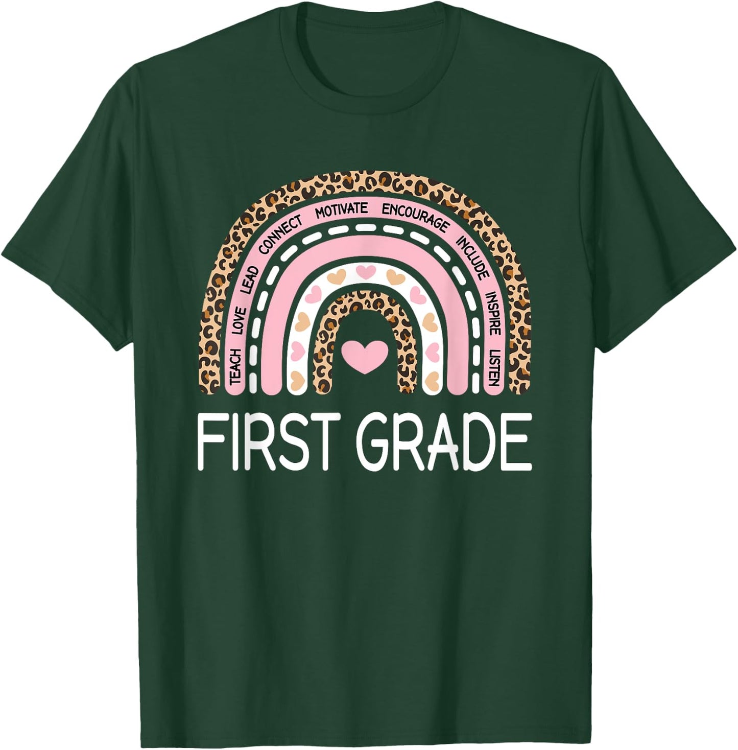 Cute First Grade Teacher Leopard Rainbow Pastel Pink 1st T-Shirt - T-Shirt | Forest