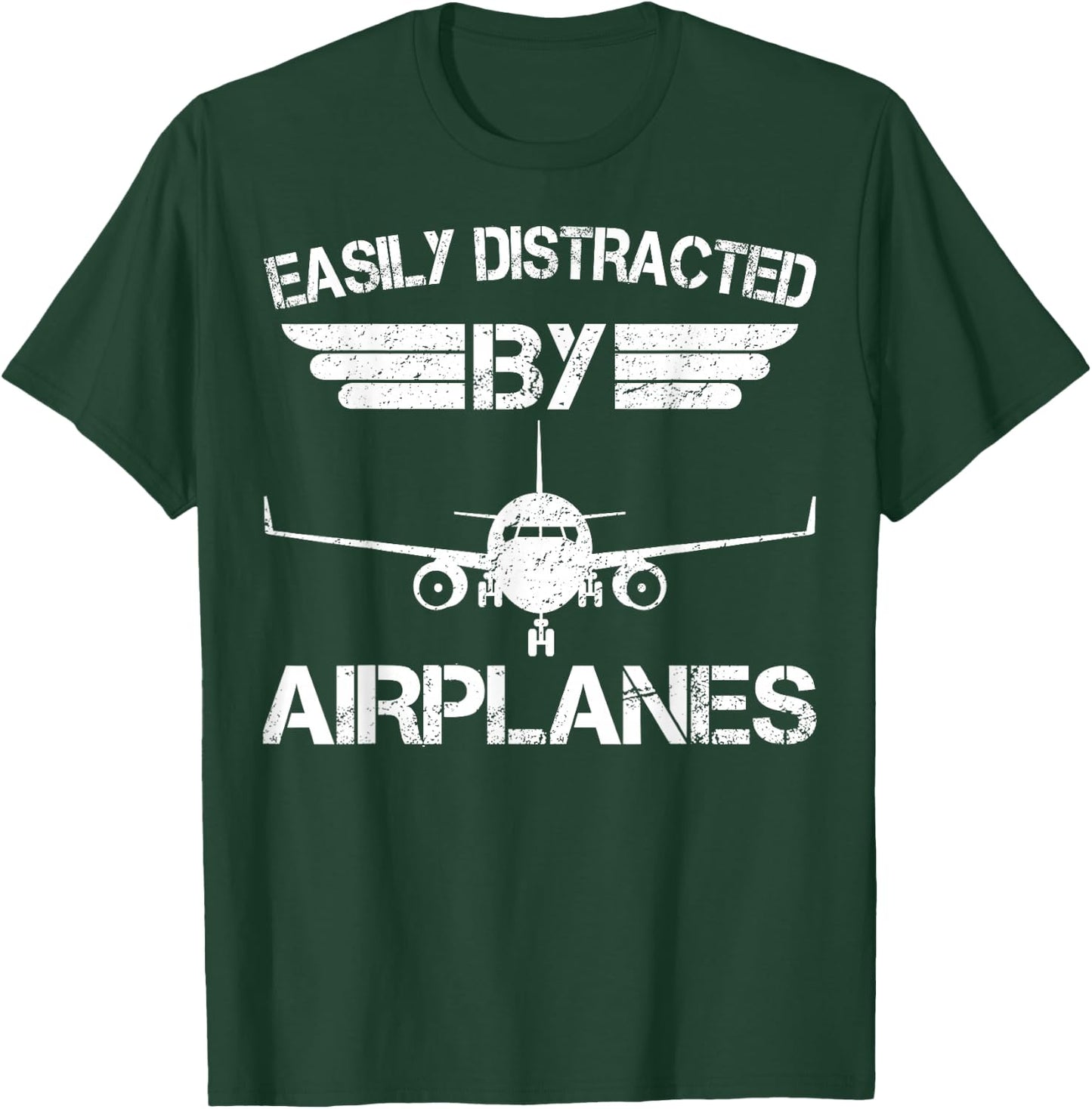 Easily Distracted by Airplanes Aviation Pilot Airplane Lover Small T-Shirt - T-Shirt | Forest
