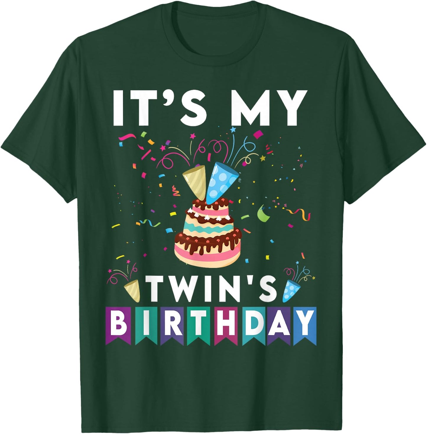 It's My Twin's Birthday Twins Matching Confetti Cake T-Shirt - T-Shirt | Forest