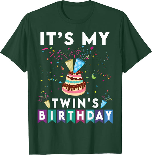It's My Twin's Birthday Twins Matching Confetti Cake T-Shirt - T-Shirt | Forest