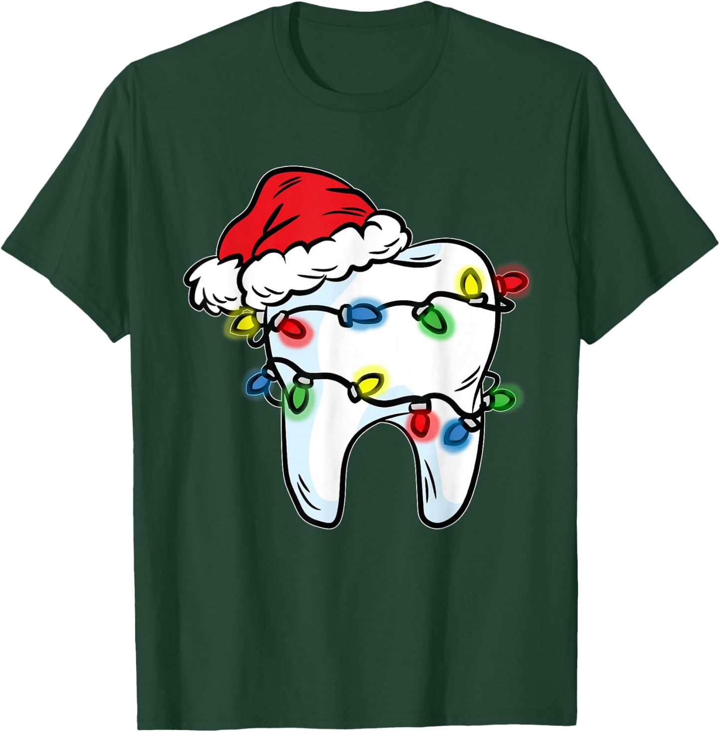 Tooth Christmas Light Santa Hat Dentist Dental Hygienist T-Shirt - T-Shirt | Forest