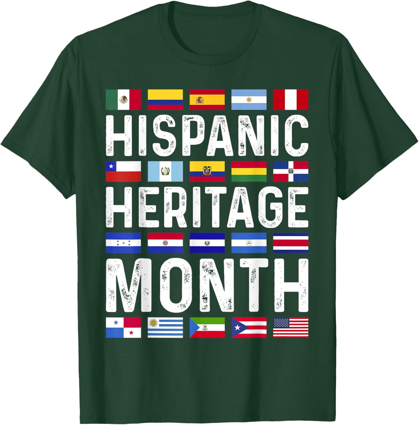 Hispanic Heritage Month National Latino Countries Flags T-Shirt - T-Shirt | Forest
