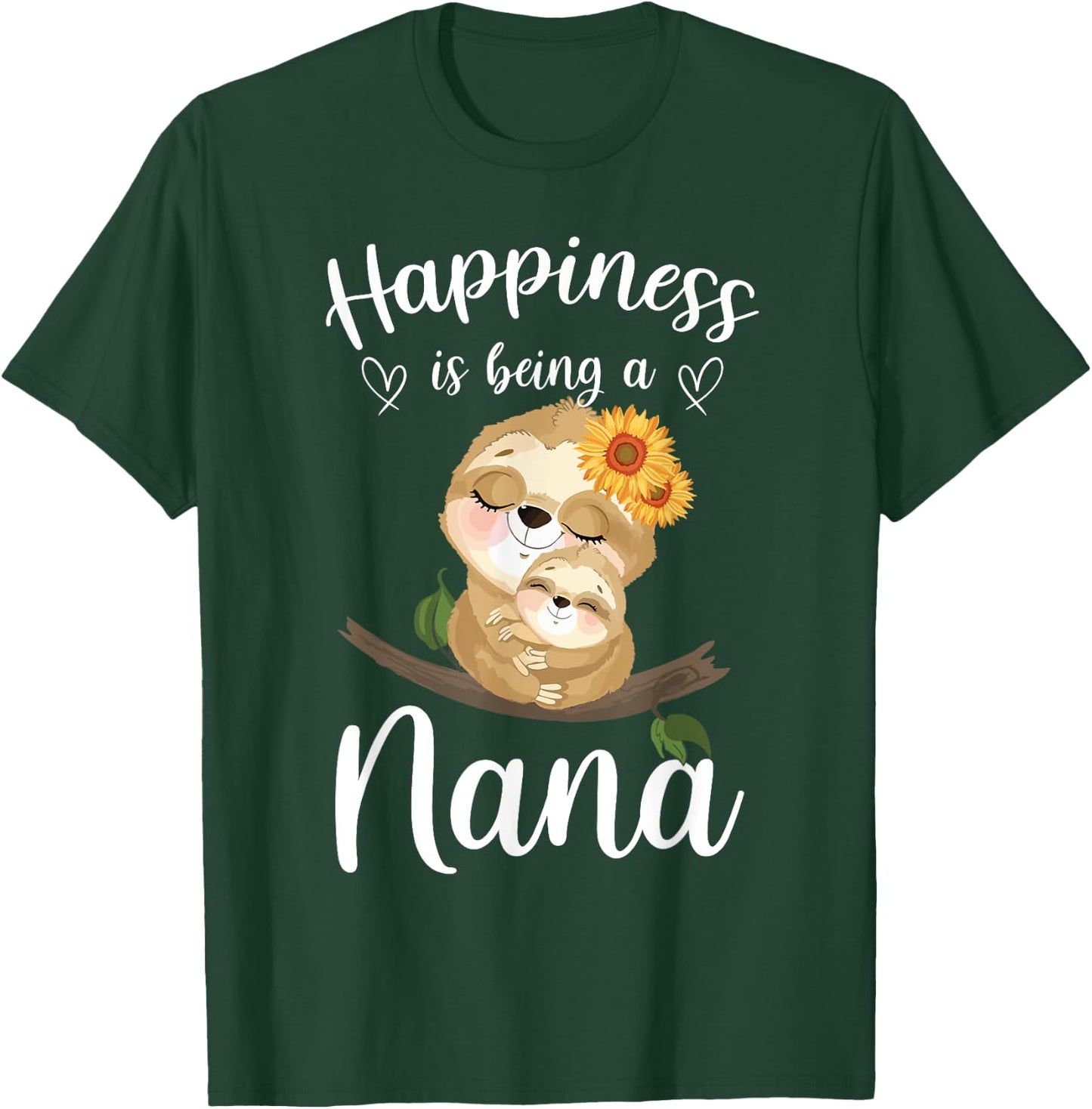 Happiness Is Being A Nana Cute Sloth Flower T-Shirt - T-Shirt | Forest