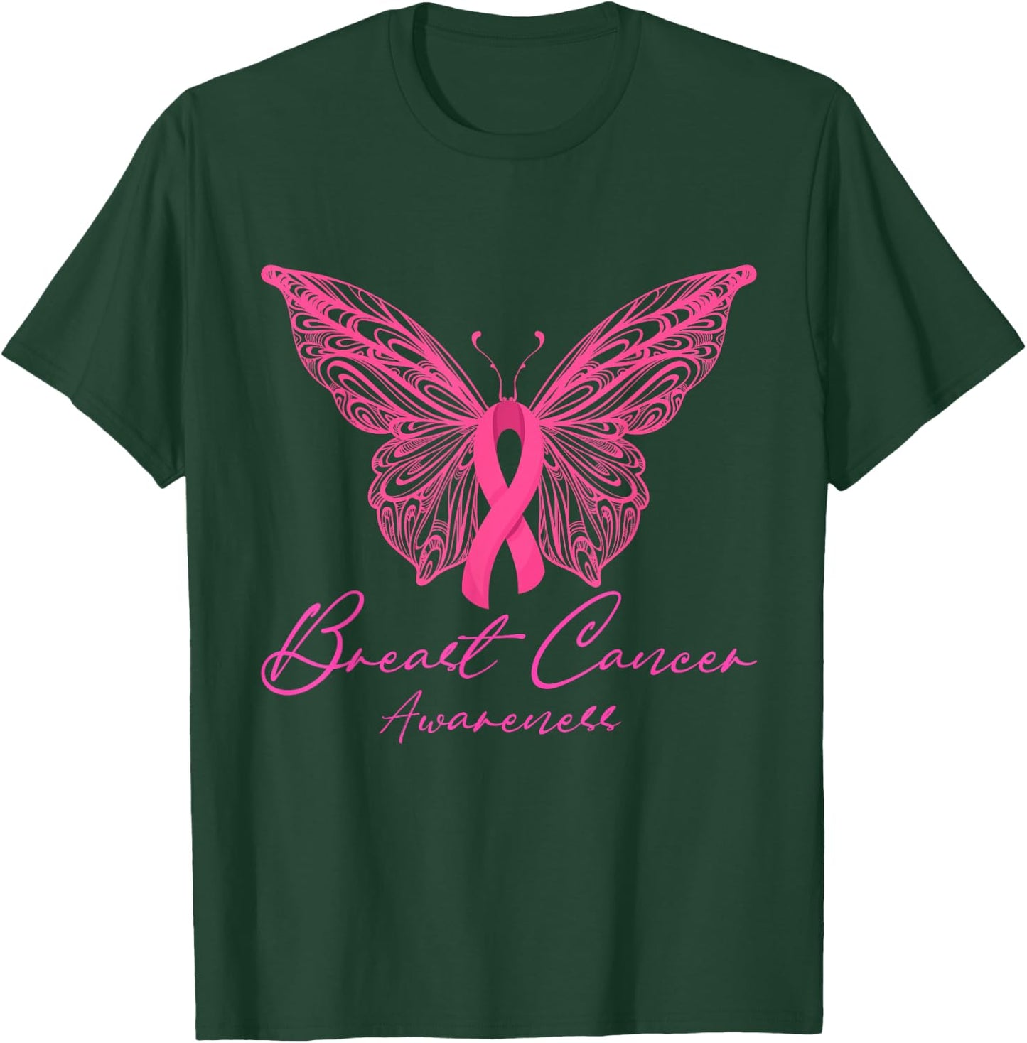 Breast Cancer Awareness Pink Butterfly Pink Ribbon Women T-Shirt - T-Shirt | Forest