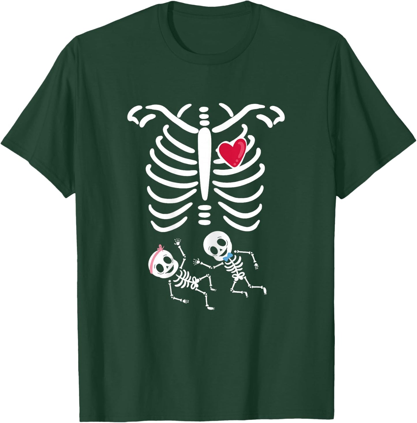 Skeleton Twin Pregnancy Halloween T-Shirt - T-Shirt | Forest