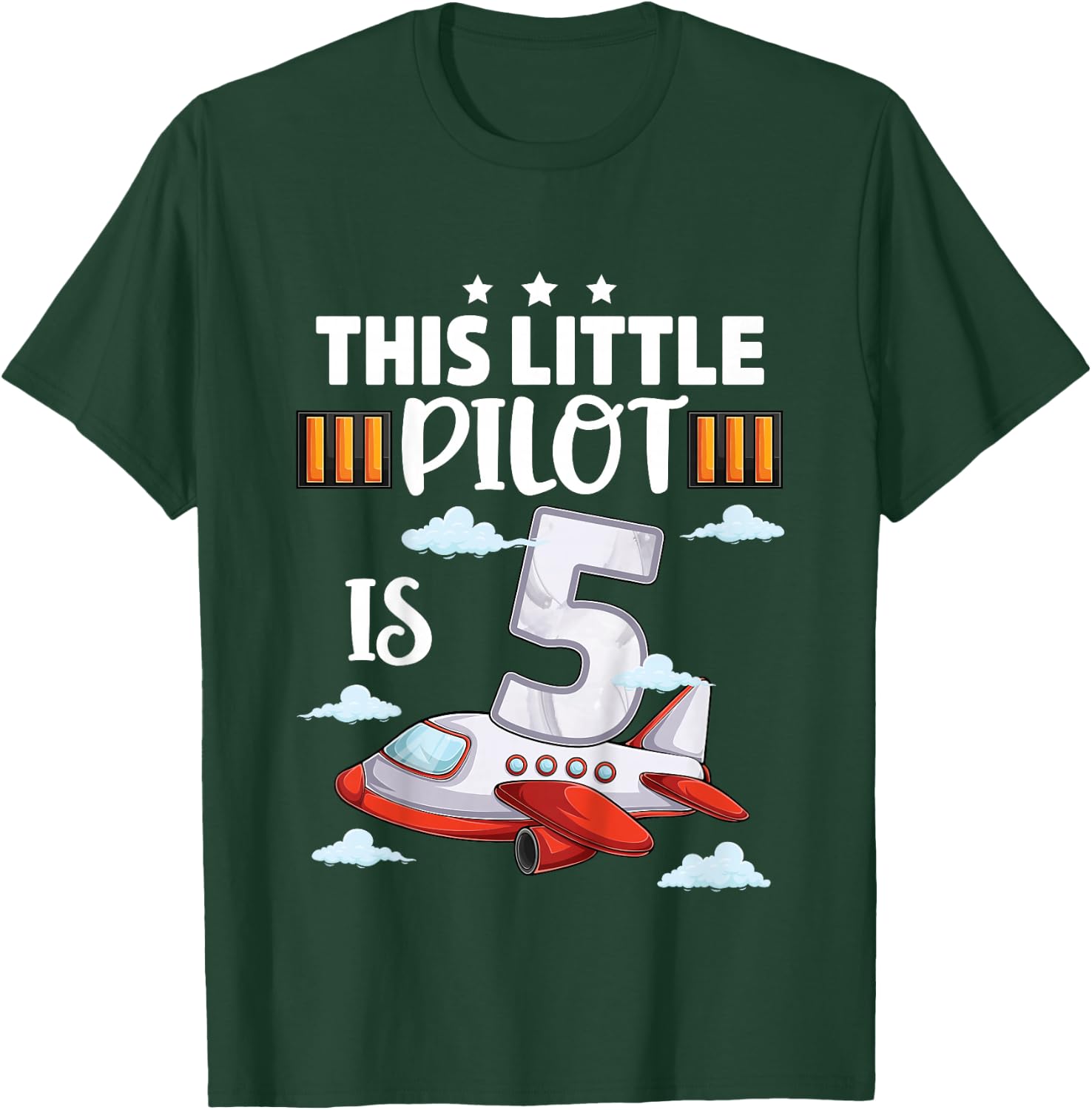5 year old Boy Girl Airplane Pilot 5th Birthday Aircraft T-Shirt - T-Shirt | Forest