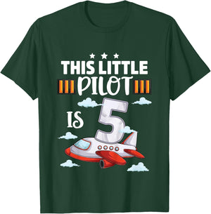 5 year old Boy Girl Airplane Pilot 5th Birthday Aircraft T-Shirt - T-Shirt | Forest