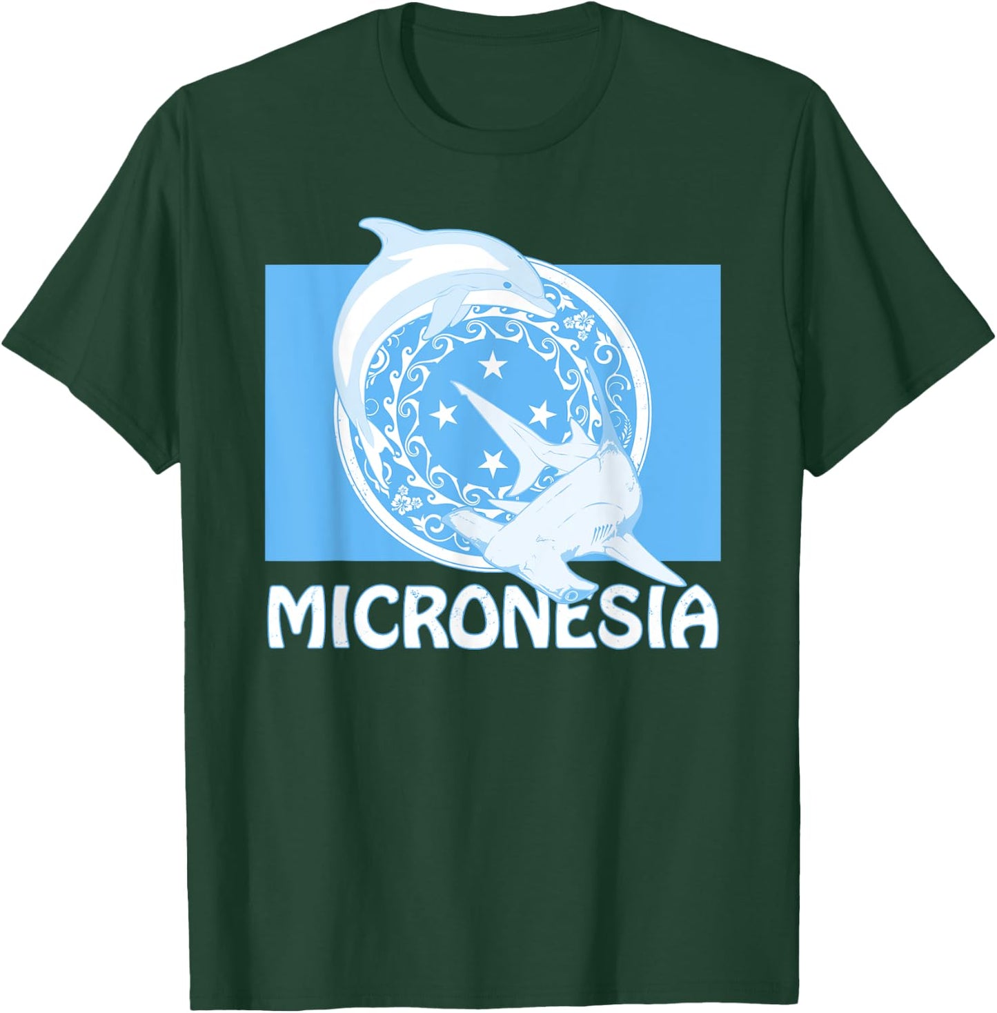 Micronesian Flag of Micronesia Dolphin and Hammerhead Shark T-Shirt - T-Shirt | Forest