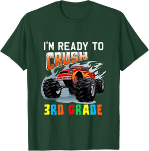 Kids Crush 3rd Grade Monster Truck Boys Funny Back to School T-Shirt - T-Shirt | Forest