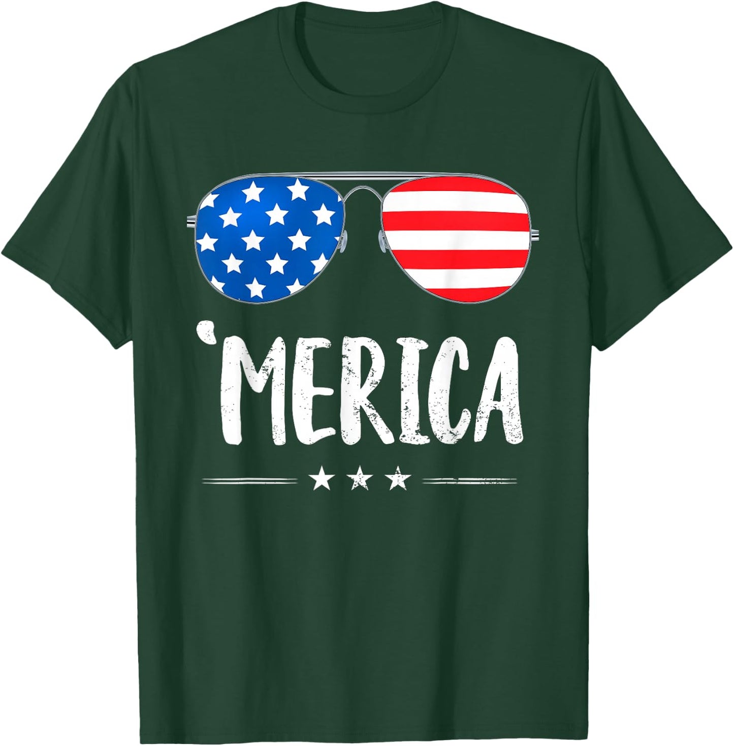 Merica Sunglasses 4th of July Boys Girls USA Flag Patriotic T-Shirt - T-Shirt | Forest