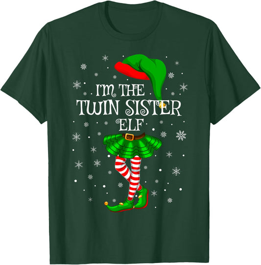 Matching Family Group I'm The Twin Sister Elf Christmas T-Shirt - T-Shirt | Forest