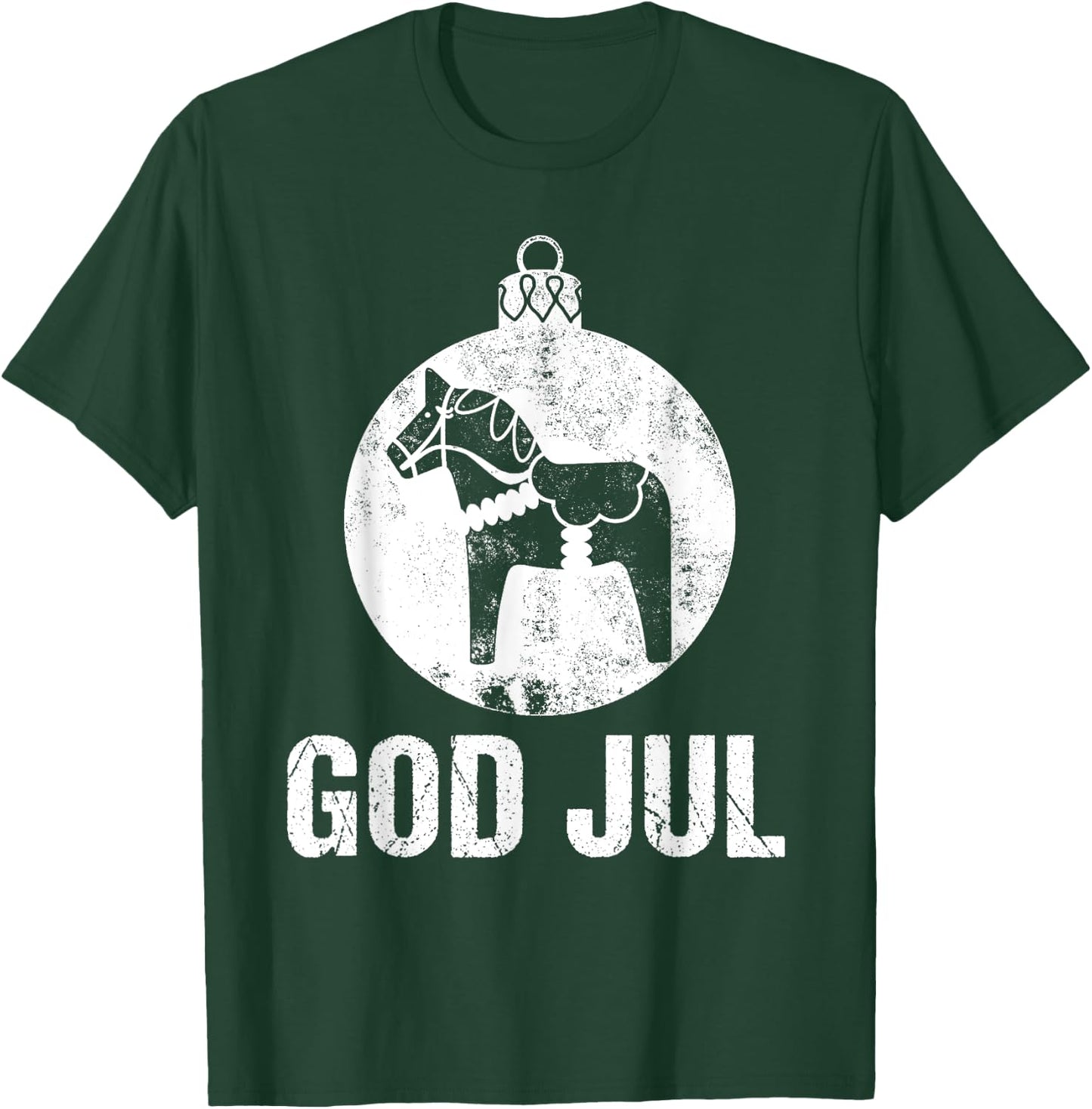 Christmas Scandinavian Dala Horse Ornament God Jul Vintage T-Shirt - T-Shirt | Forest