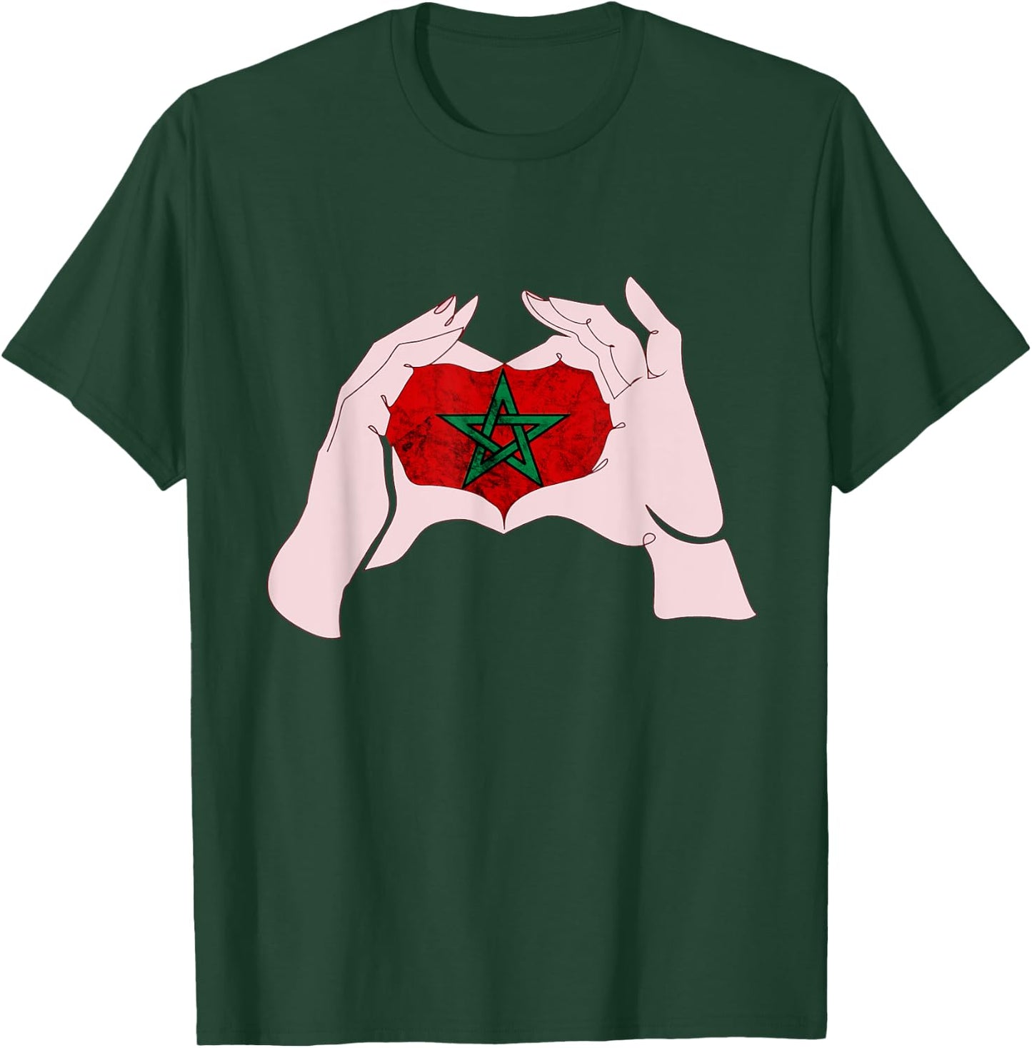 Morocco Heart Send Love Moroccan Flag Hand Moroccan Pride T-Shirt - T-Shirt | Forest