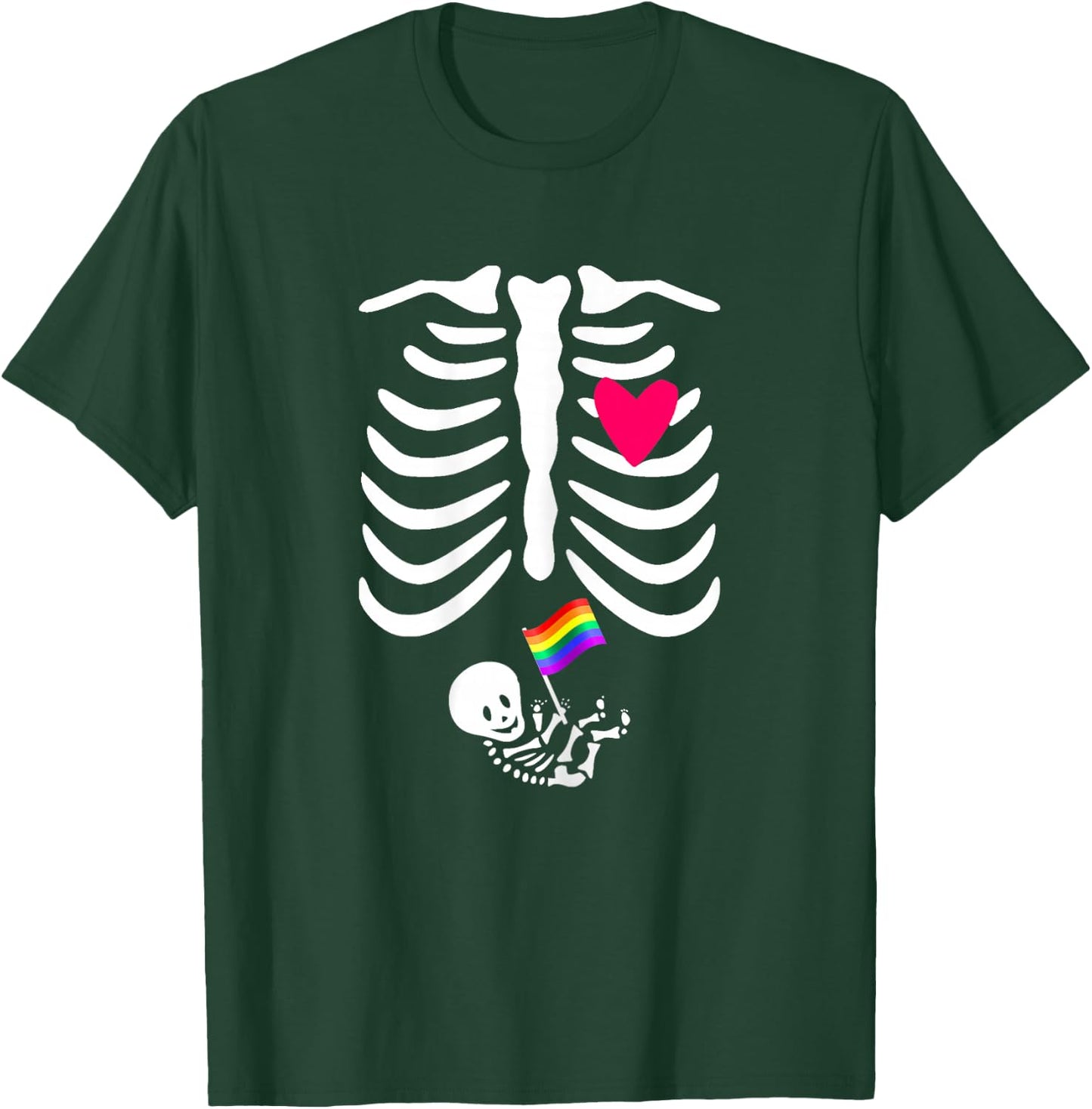 Halloween Lesbian Pregnancy Pride Baby Pregnant Skeleton T-Shirt - T-Shirt | Forest