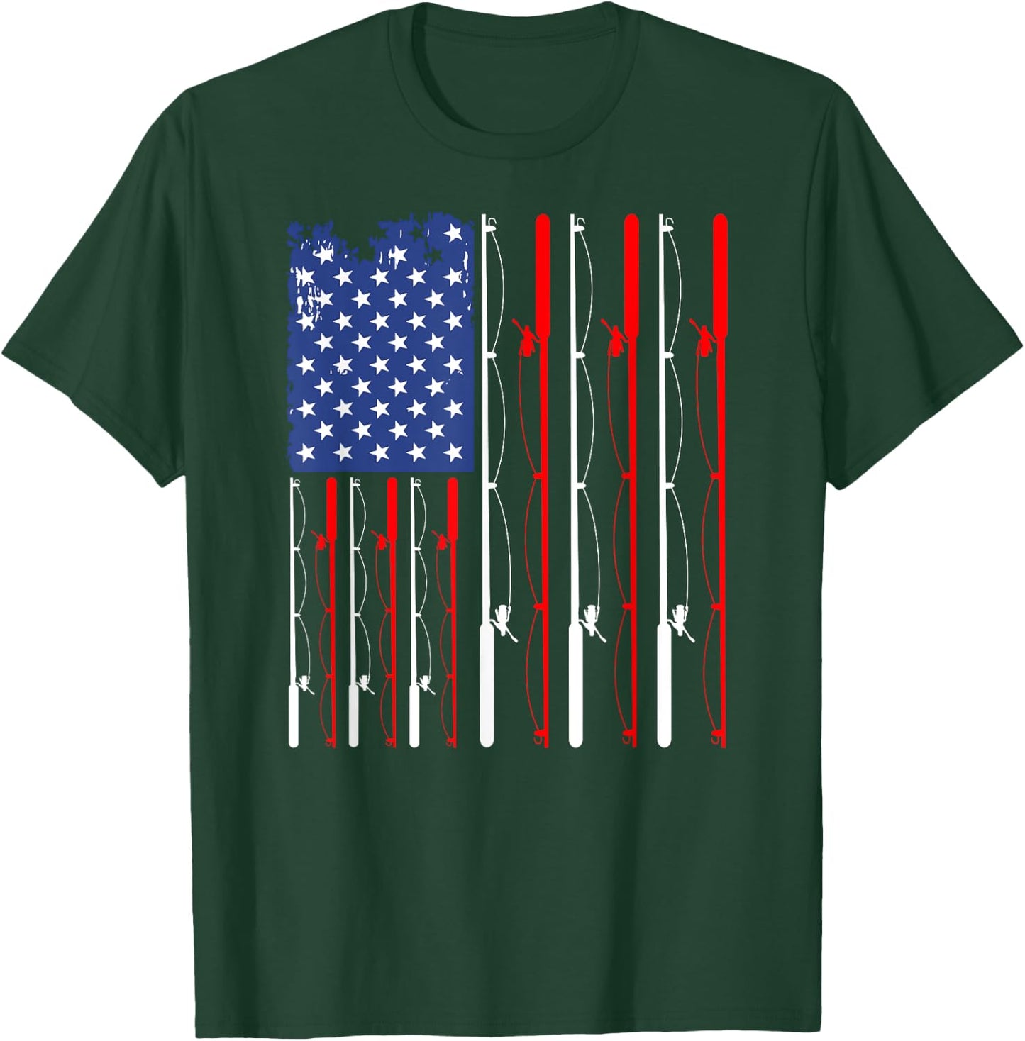 American Flag Fishing Rod Fishing Lover T-Shirt - T-Shirt | Forest