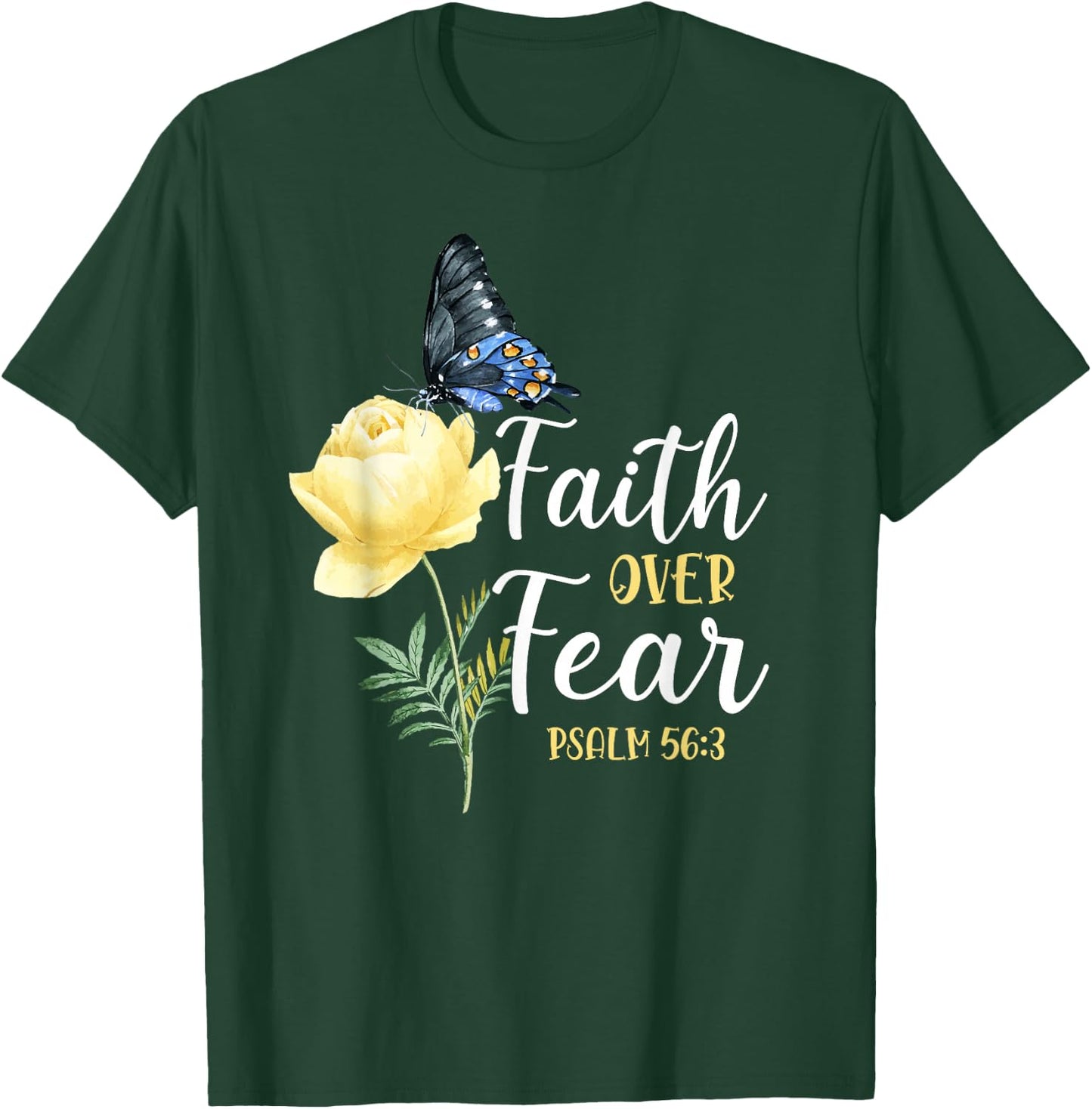 Christian Bible Verse Quote Butterfly Rose Flower Psalm 56:3 T-Shirt - T-Shirt | Forest