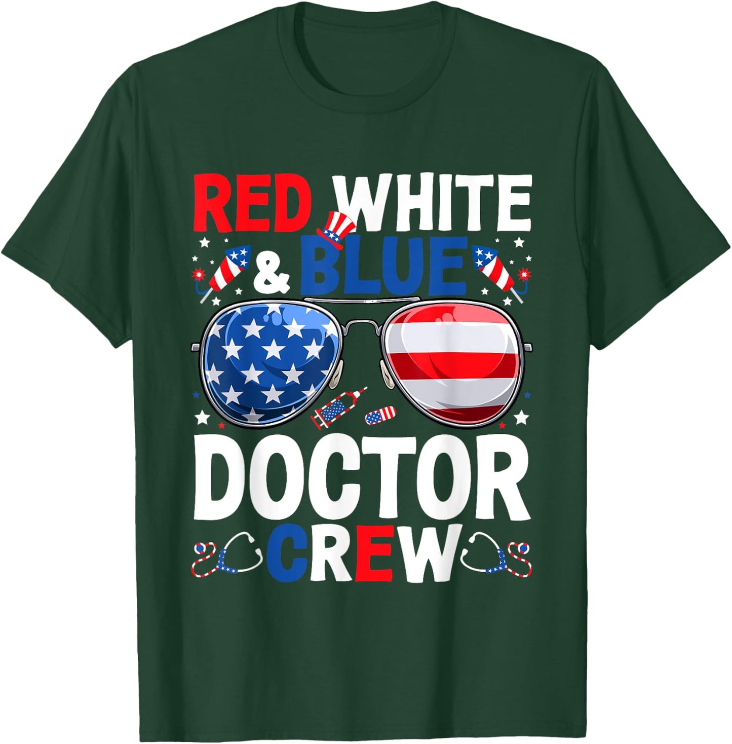4th Of July Red White & Blue Doctor Crew American Flag Women Men T-Shirt - T-Shirt | Forest