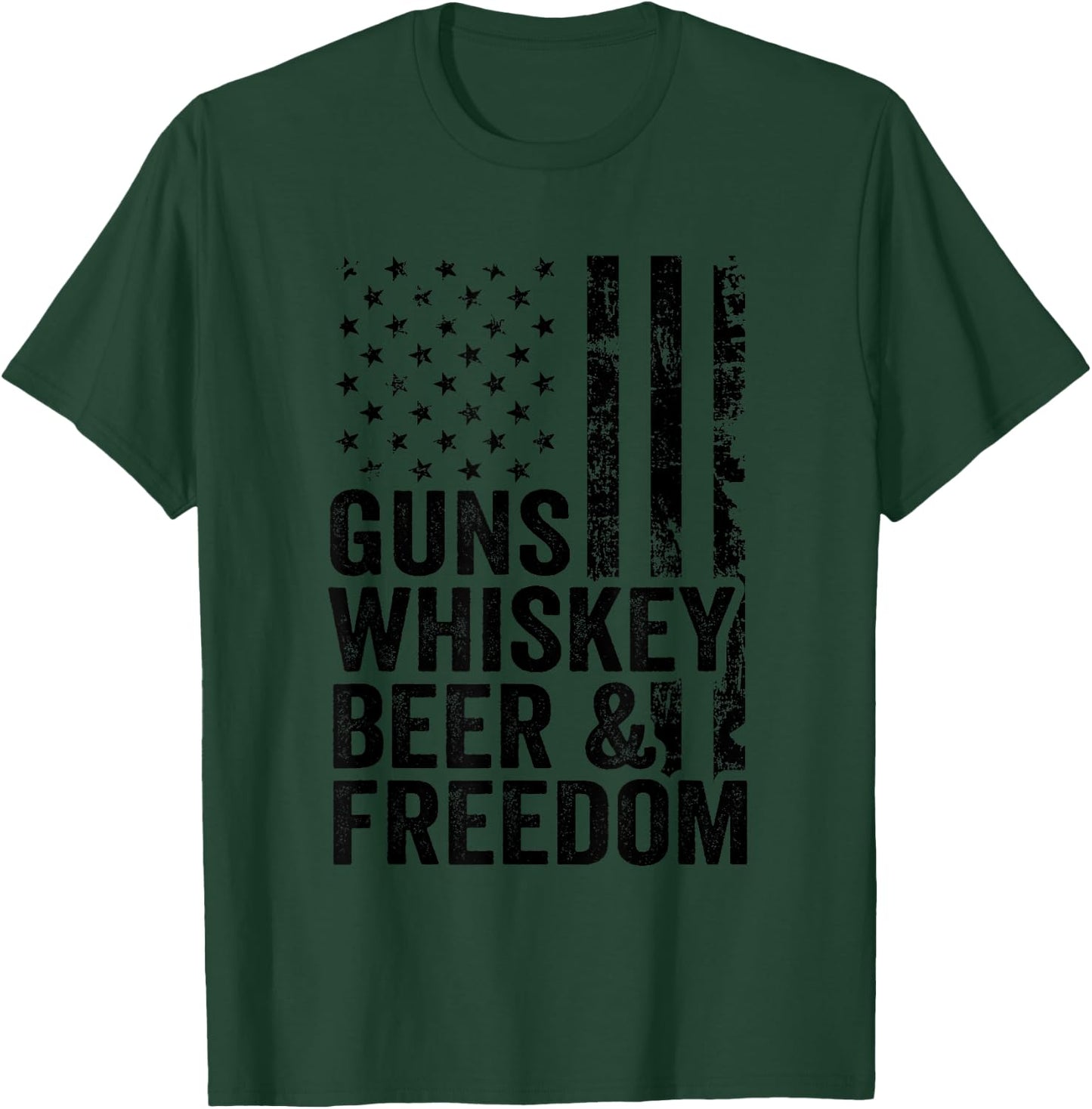 Guns Whiskey Beer Freedom - Drinking USA Flag Funny Gun Women Men T-Shirt - T-Shirt | Forest