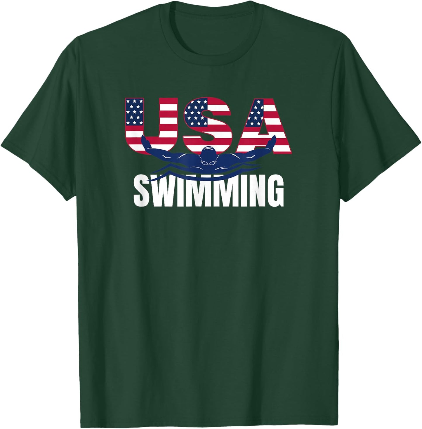 USA Swimming Athlete Summer US Swim Aquatic Sport Letters T-Shirt - T-Shirt | Forest