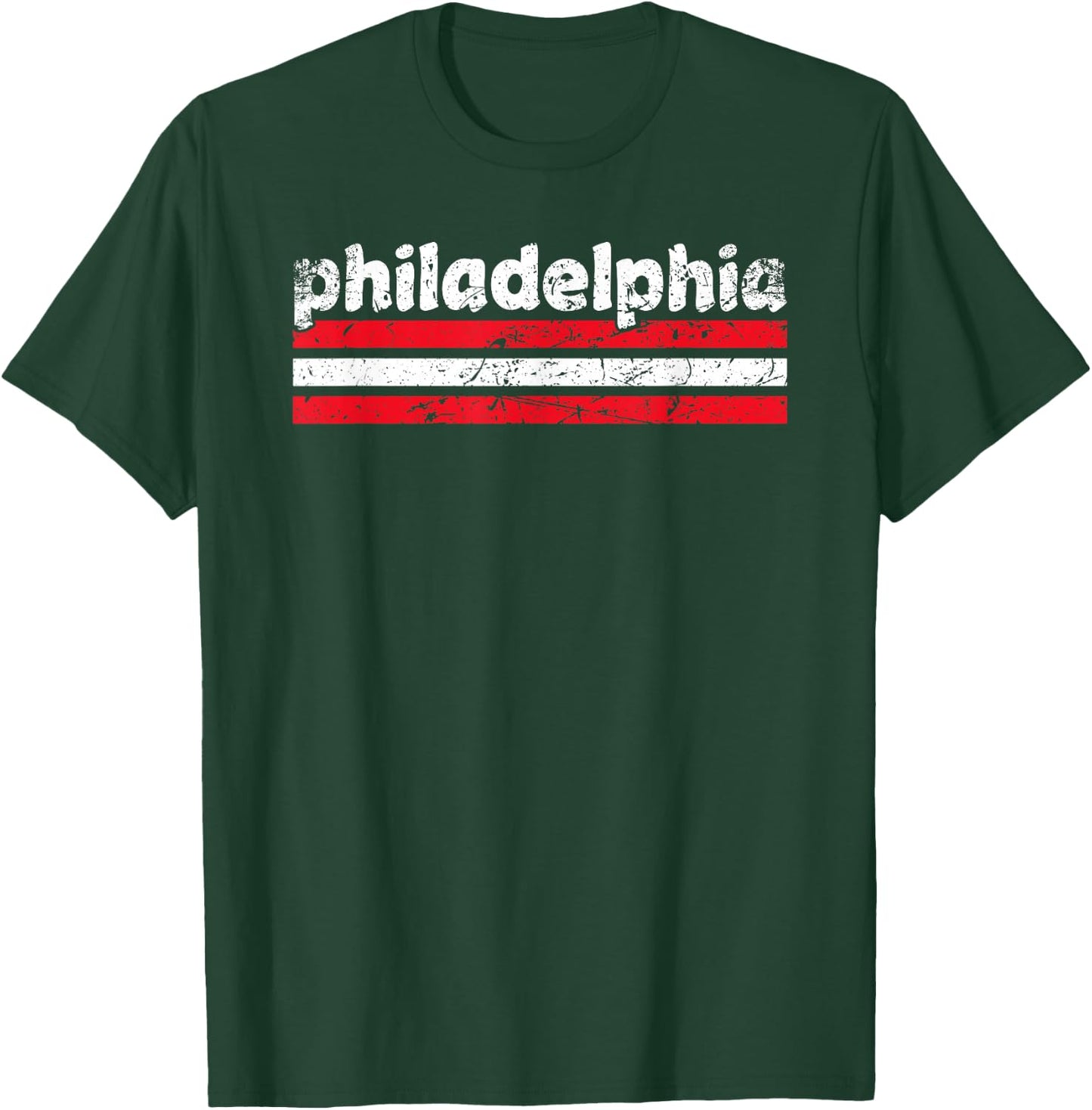 Philadelphia Pennsylvania Three Stripe Vintage Weathered T-Shirt - T-Shirt | Forest