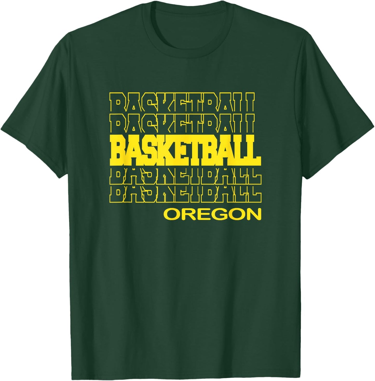 Basketball Oregon in Modern Stacked Lettering T-Shirt - T-Shirt | Forest