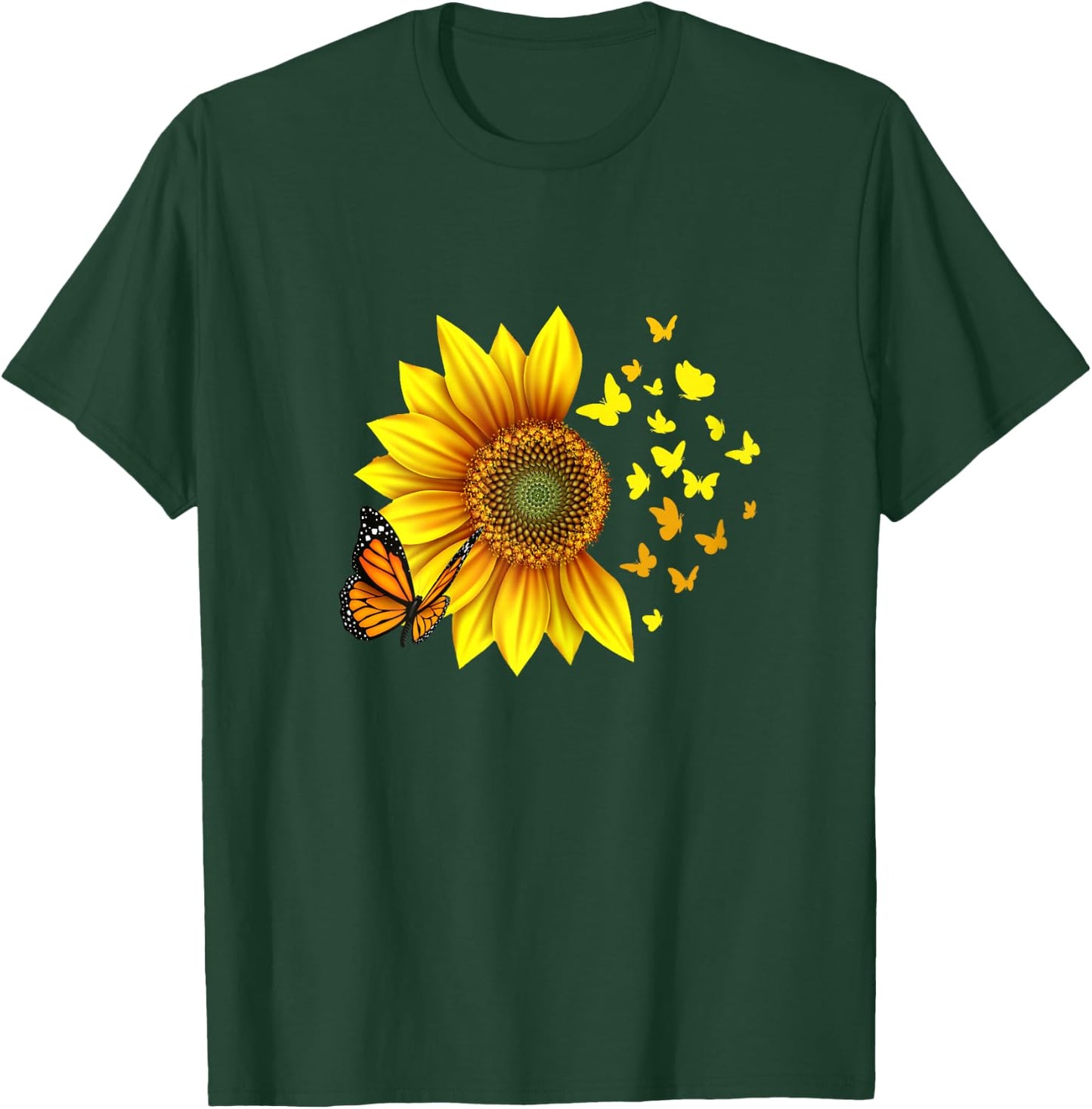 Woman, Girls, Teenager, Kids Design Sunflower Butterflies T-Shirt - T-Shirt | Forest