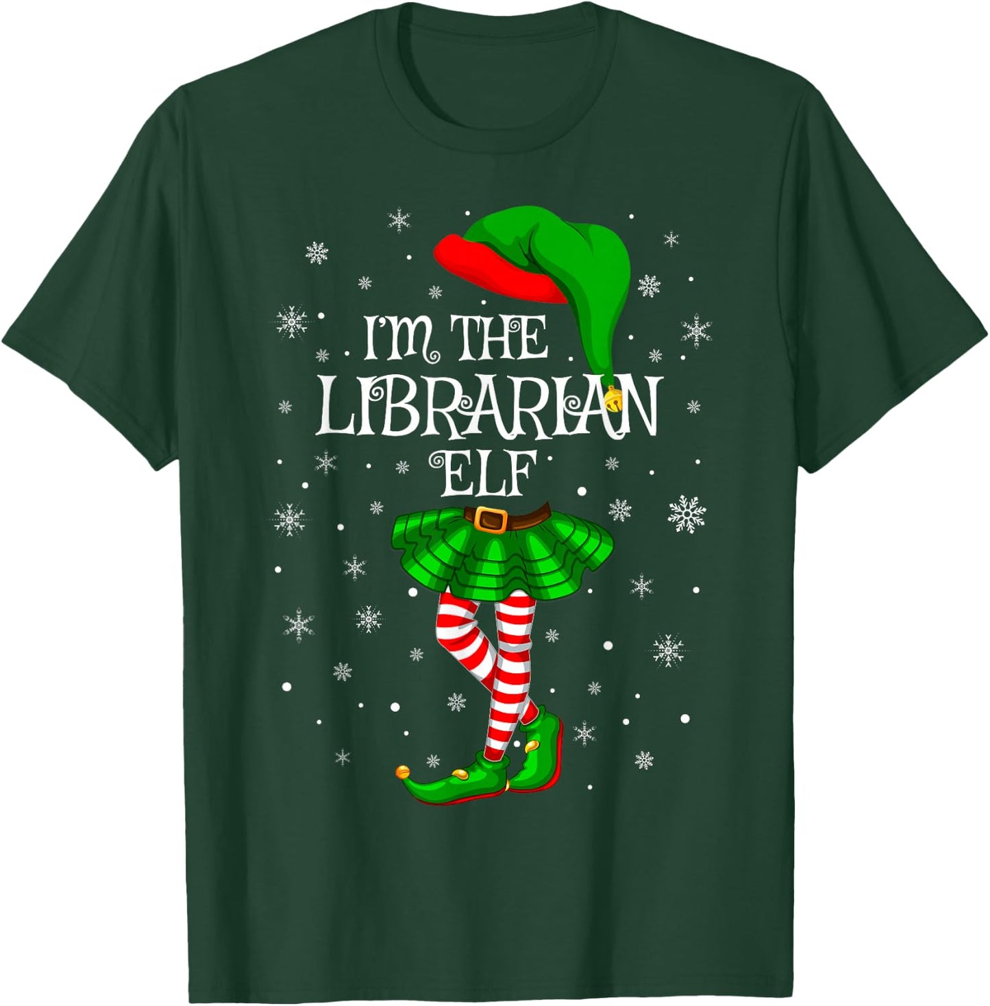 Librarian Elf Christmas Matching Family Women Girls Elf T-Shirt - T-Shirt | Forest