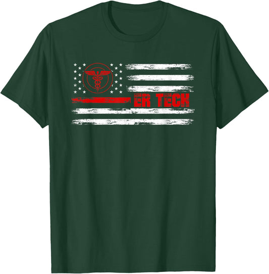 ER Tech US Flag Emergency Room Technologists ER Technicians T-Shirt - T-Shirt | Forest